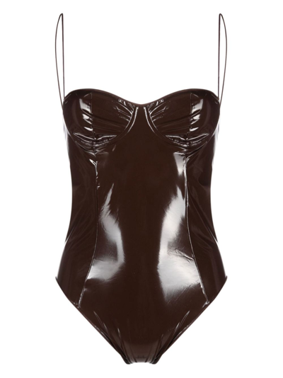 Shop Oseree Brown Latex Balconette Swimsuit