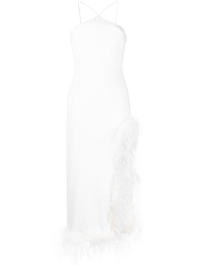 Shop De La Vali White Cadillac Feather Trim Midi Dress