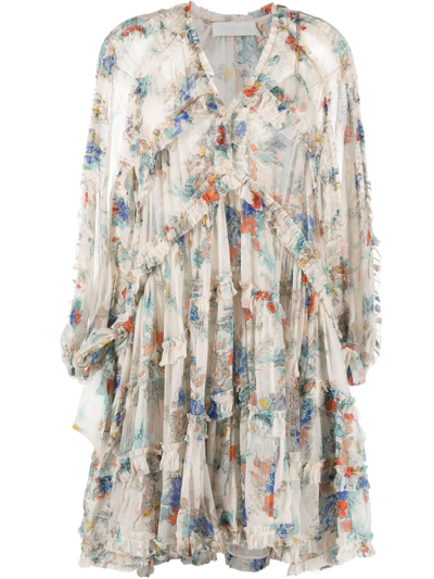 Shop Zimmermann Clover Floral Print Silk Mini Dress - Women's - Recycled Polyester/silk/spandex/elastane In White