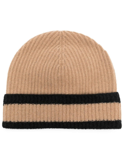 Shop Johnstons Of Elgin Neutral Ribbed Beanie Hat In Neutrals