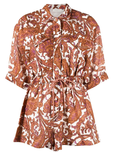 Shop Zimmermann Brown Tiggy Paisley Print Playsuit In White