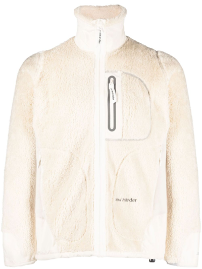 Shop And Wander Neutral Funnel Neck Fleece Jacket In Neutrals