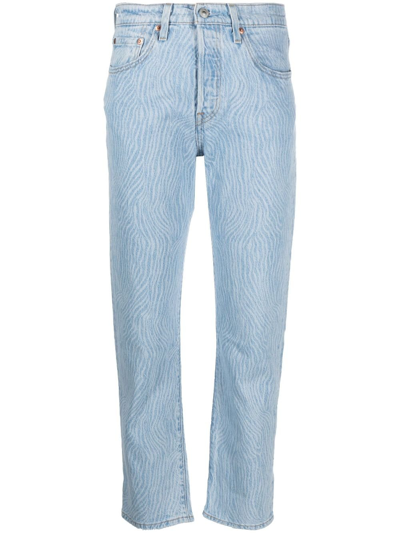 Shop Levi's Blue 501 Cropped Straight-leg Jeans