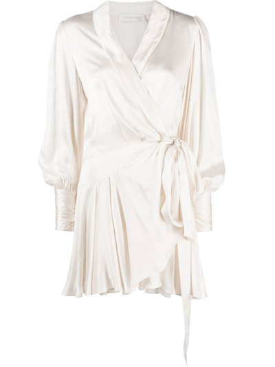 Shop Zimmermann Neutral Silk Wrap Mini Dress - Women's - Silk In Neutrals