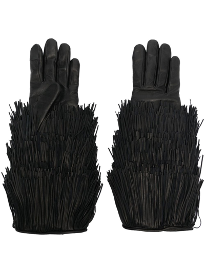 Shop Agnelle Black Zelda Tassel Trim Leather Gloves