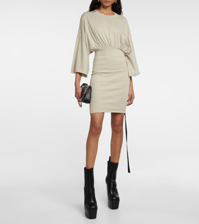 Rick Owens Cinched Tommy Cotton Jersey Mini Dress In Pearl