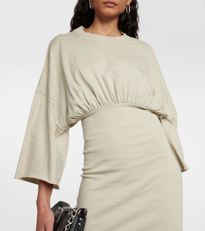 Rick Owens Cinched Tommy Cotton Jersey Mini Dress In Pearl