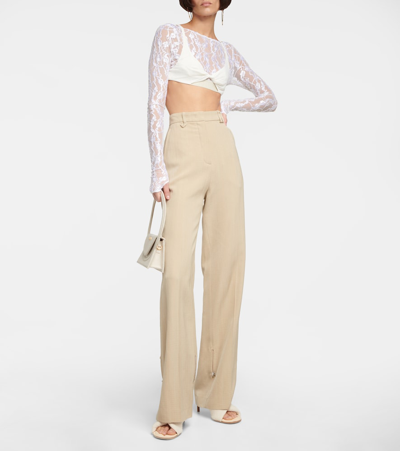 Jacquemus Le Haut Musu Sheer Lace Crop Top In White