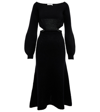 Shop Chloé Cutout Cashmere And Wool Midi Dress In Black