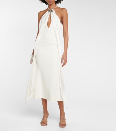 Shop David Koma Halterneck Midi Dress In White