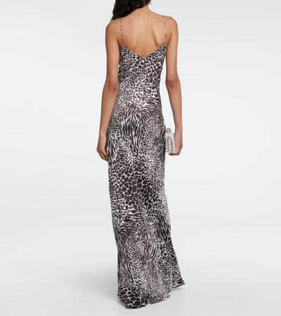Rodarte Black And White Zebra Printed Silk Jacquard Bias Gown Length Slip With Silk Flower Detail In Black