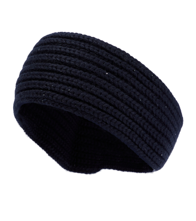 Shop Loro Piana Ribbed-knit Cashmere-blend Headband In Blue Navy