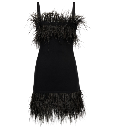 Shop Staud Etta Feather-trimmed Knit Minidress In Black