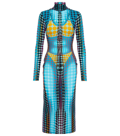 Shop Jean Paul Gaultier Dots Midi Dress In Blue/purple/yellow