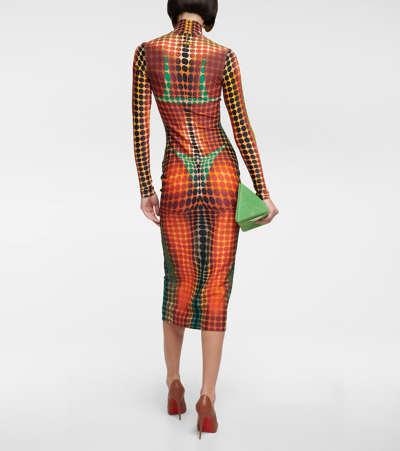 Shop Jean Paul Gaultier Dots Midi Dress In Orange/blue/brown