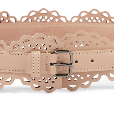 Shop Alaïa Laser-cut Leather Corset Belt In Beige