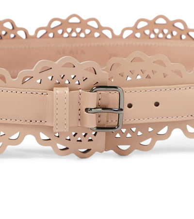 Alaïa Laser-cut Leather Corset Belt In Beige