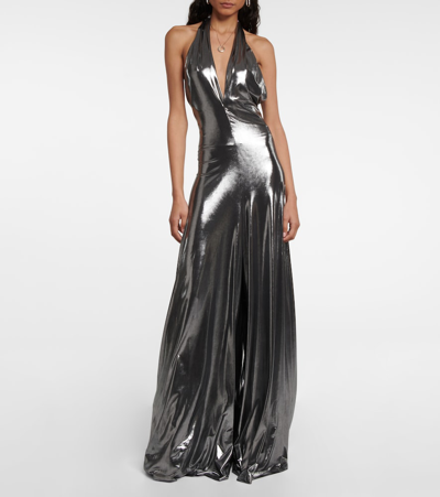 Shop Pucci Halter-neck Jersey Gown In Argento/nero