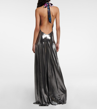 Shop Pucci Halter-neck Jersey Gown In Argento/nero