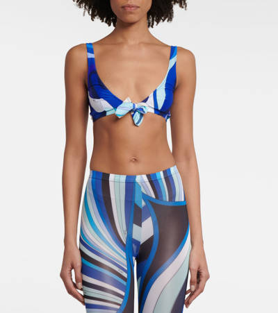 Shop Pucci Printed Bikini Top In Blu