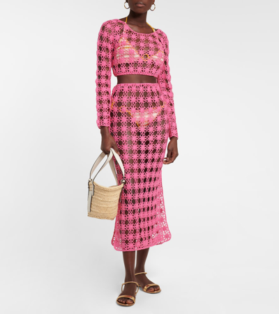 Shop Anna Kosturova Bella Crochet Cotton Crop Top In Pink