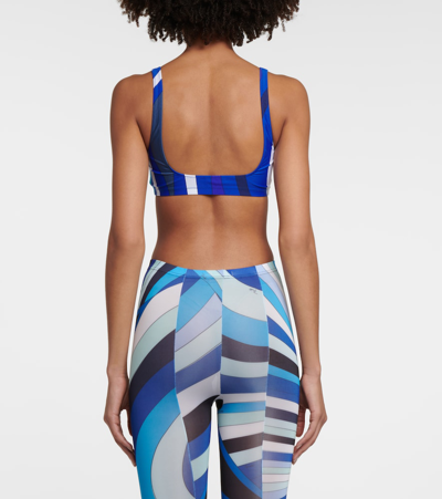 Pucci Printed Bikini Top In Blu