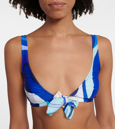 Shop Pucci Printed Bikini Top In Blu