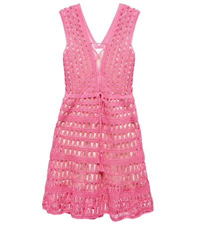 Shop Anna Kosturova Jennifer Crochet Cotton Minidress In Pink