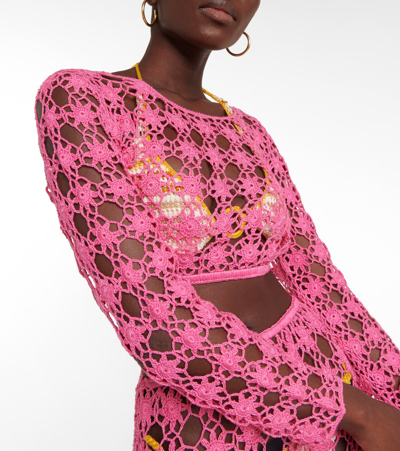 Shop Anna Kosturova Bella Crochet Cotton Crop Top In Pink