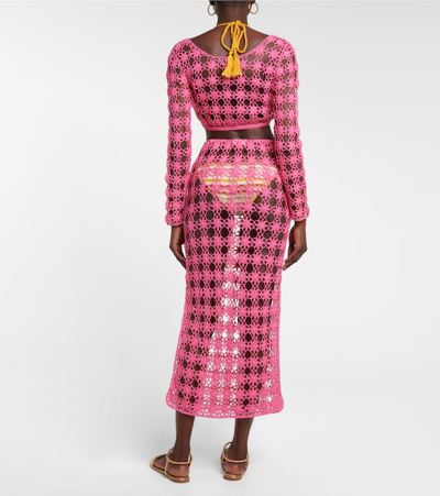 Anna Kosturova Rosette Crochet Cotton Maxi Skirt In Pink