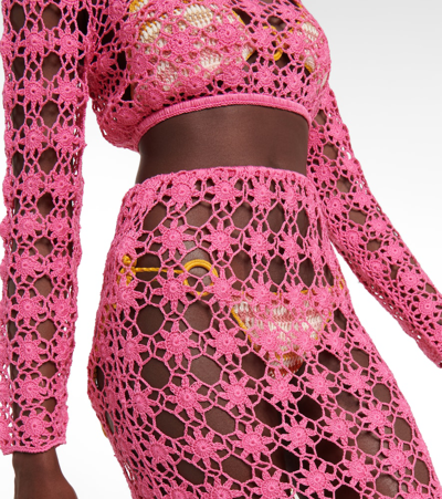 Anna Kosturova Rosette Crochet Cotton Maxi Skirt In Pink