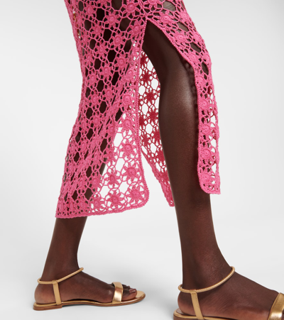 Anna Kosturova Rosette Crochet Cotton Maxi Skirt In Pink
