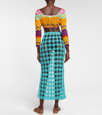 Anna Kosturova Rosette Crochet Cotton Maxi Skirt In Turquoise