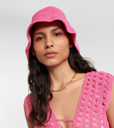 Anna Kosturova Crochet Cotton Bucket Hat In Pink