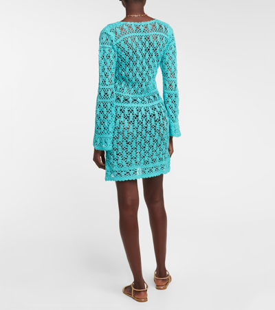 Shop Anna Kosturova Bianca Crochet Cotton Minidress In Turquoise