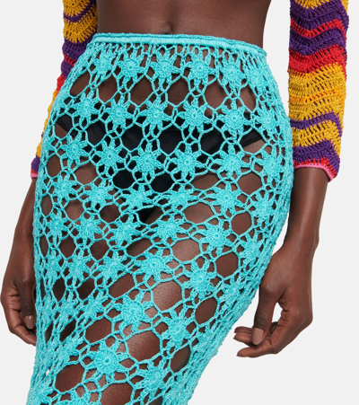 Shop Anna Kosturova Rosette Crochet Cotton Maxi Skirt In Turquoise