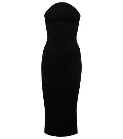 Shop Khaite Strapless Ribbed Midi Dress In Black