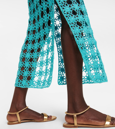 Shop Anna Kosturova Rosette Crochet Cotton Maxi Skirt In Turquoise