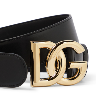 Dolce & Gabbana Dg Logo Leather Belt In Nero