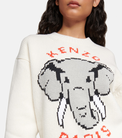 Shop Kenzo Jacquard Wool-blend Sweater In Off White