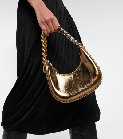 Shop Stella Mccartney Frayme Embellished Shoulder Bag In Antique Bronze