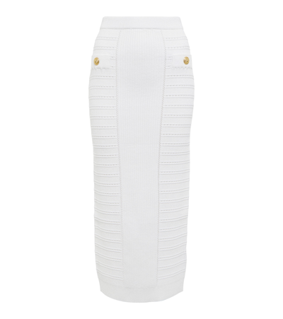 Shop Balmain Embellished Knit Midi Skirt In Blanc