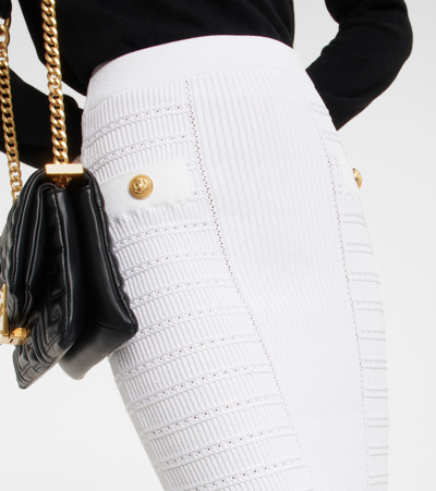 Shop Balmain Embellished Knit Midi Skirt In Blanc