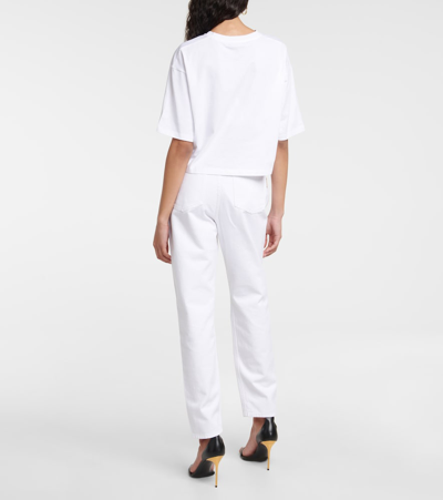 Shop Balmain Logo Cotton Jersey Cropped T-shirt In Blanc/noir