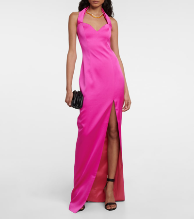 Rasario Satin Maxi Dress In Pink