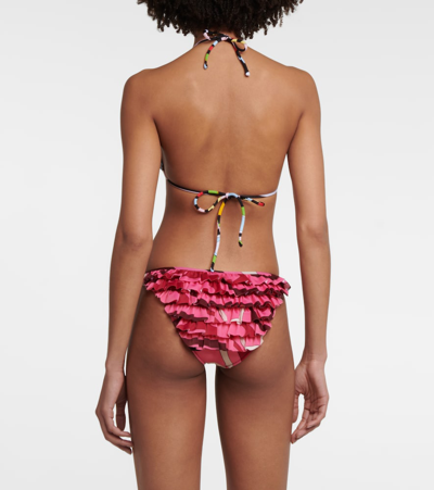Pucci Printed String Bikini Bottoms In Rosa/marrone