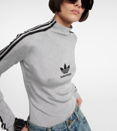 Shop Balenciaga X Adidas High Neck Top In Silver/black