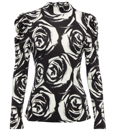 Shop Diane Von Furstenberg Doha Floral Turtleneck Jersey Top In Rose Tattoo Med Black