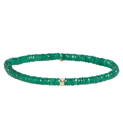 Shop Sydney Evan 14kt Gold Bracelet With Aventurine And Diamonds In Green