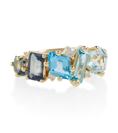 Shop Suzanne Kalan 14kt Yellow Gold Ring With Diamonds And Topaz In Bluemix/yg